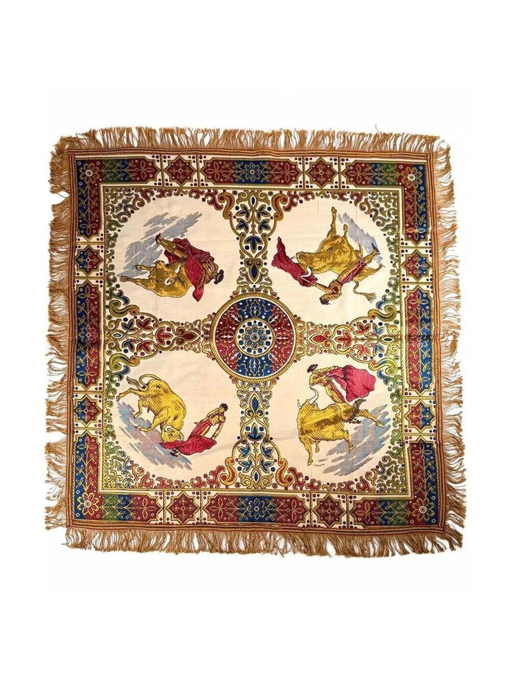 Vintage Spanish Matador Bull Fighter Scene Vibrant Barcelona Wall Tapestry